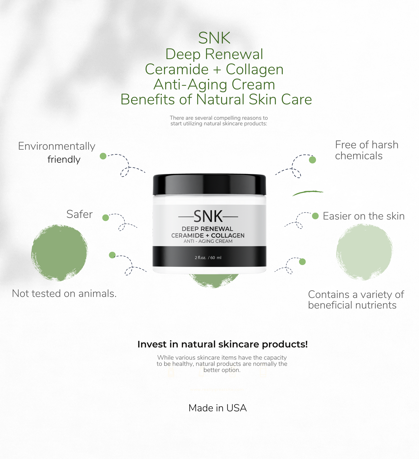 SNK DEEP RENEWAL CREAM + CERAMIDES + COLLAGEN Anti-Aging Cream, 2 fl. oz./60 ml, Made in USA